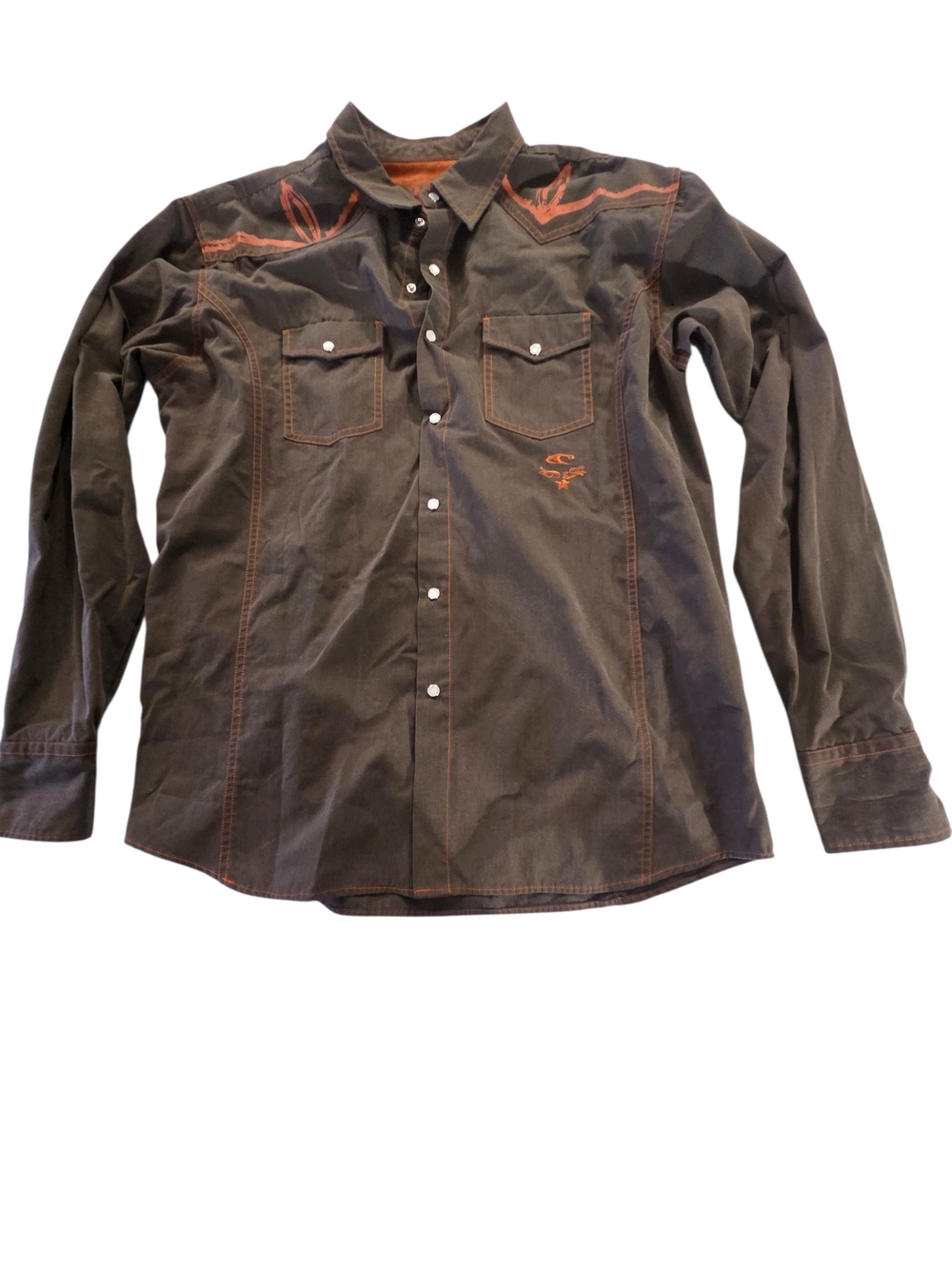O'Neill Men's Button-Down Western Shirt in Charcoal with Orange Accents